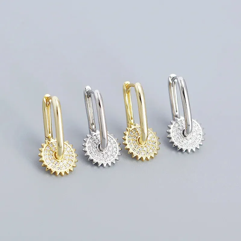 925 Sterling Silver Hoop Earrings Charm Jewelry - U-shaped Gear Zircon - YH0334