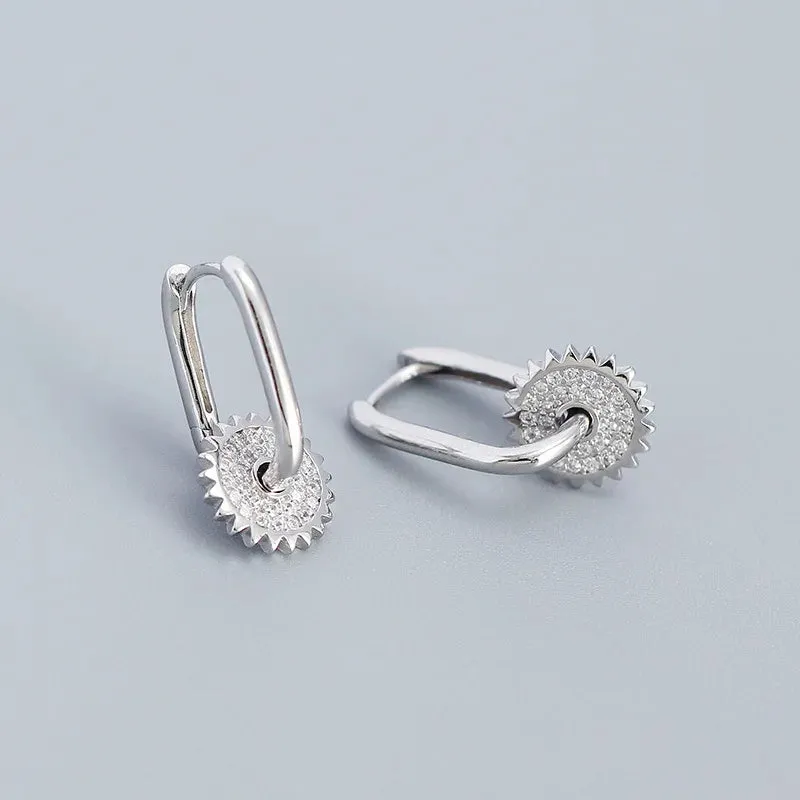 925 Sterling Silver Hoop Earrings Charm Jewelry - U-shaped Gear Zircon - YH0334