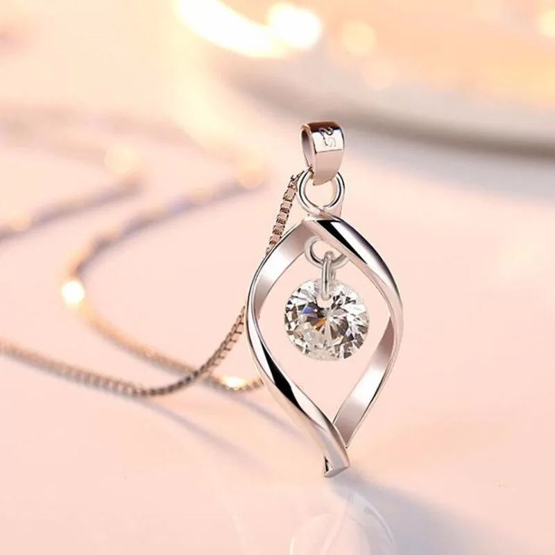 925 sterling silver women's fashion new jewelry crystal zircon retro simple pendant necklace