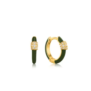 Ania Haie Forest Green Enamel Carabiner Gold Huggie Hoop Earrings