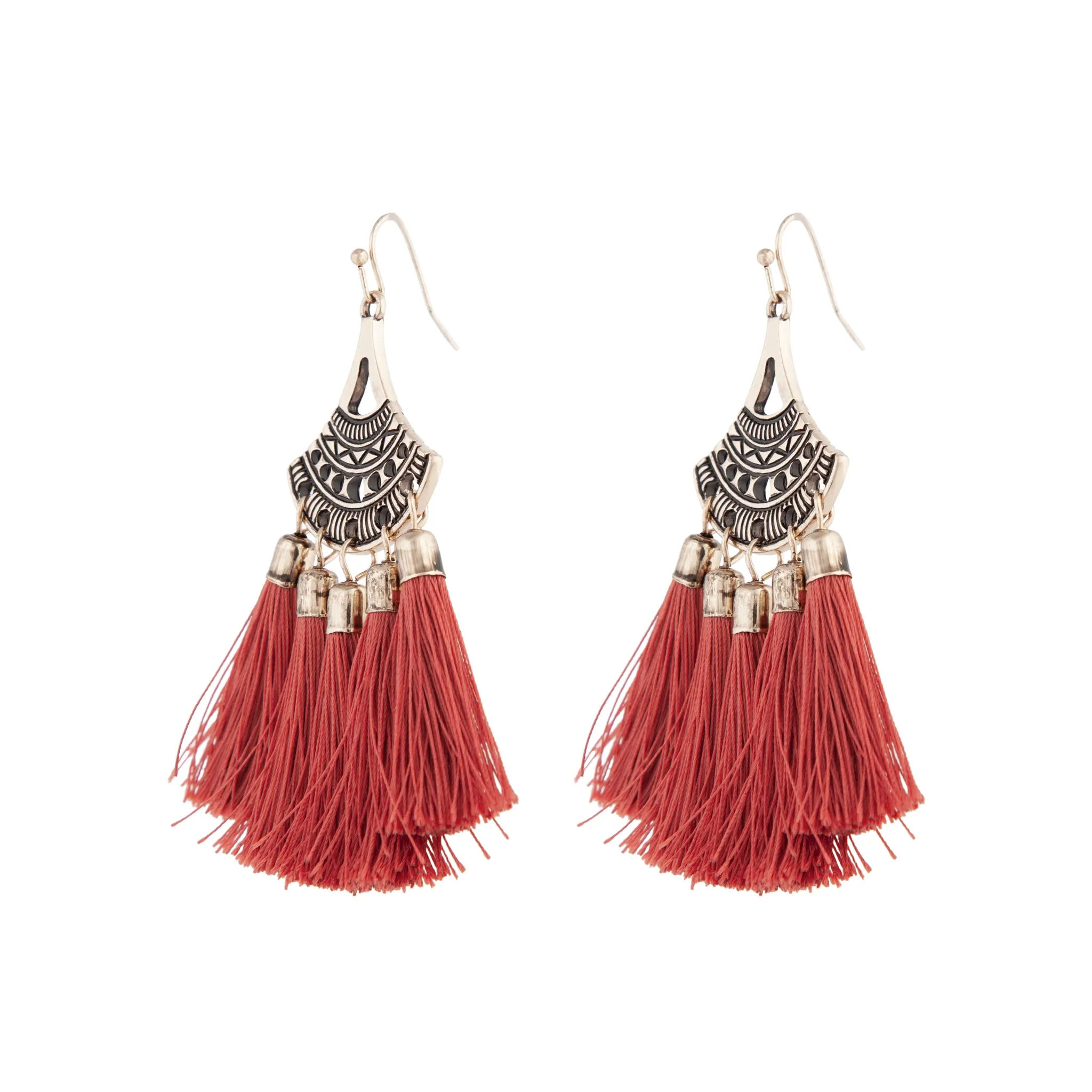 Antique Gold Burgundy Tassel Earrings