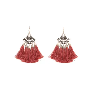 Antique Gold Burgundy Tassel Earrings