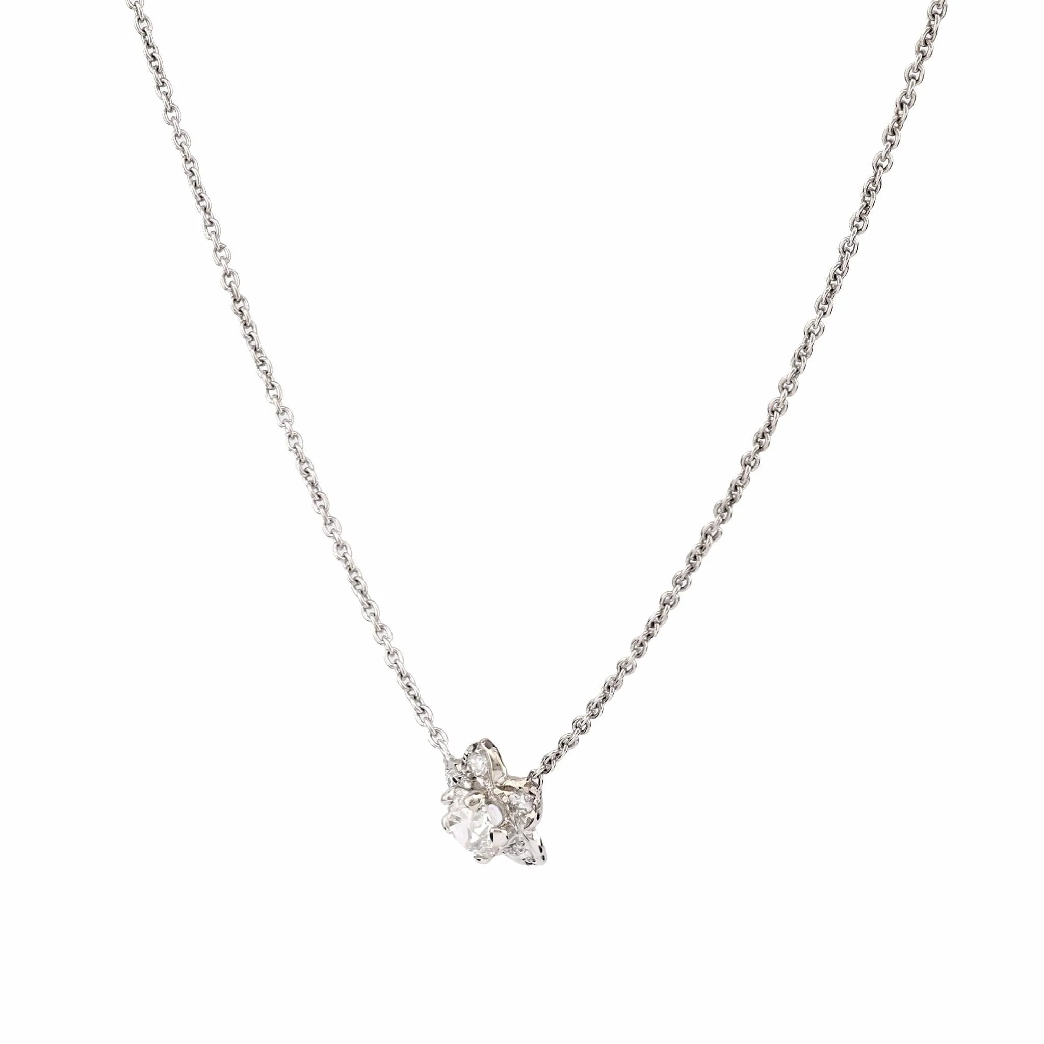 Antique Style .35 Carat Diamond Platinum Flower Necklace