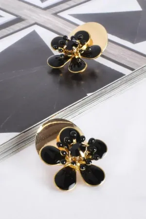 Audrey Resin Mix Flower Stud | Black