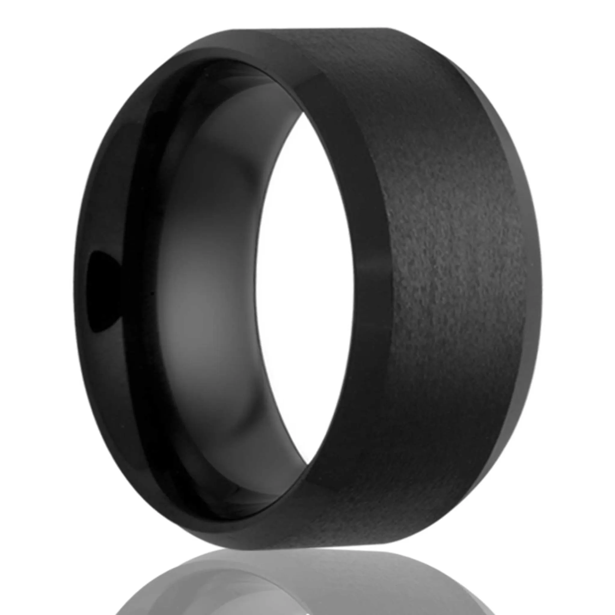 Black Ceramic 6MM Beveled Edge Men's Ring - Size 8.5