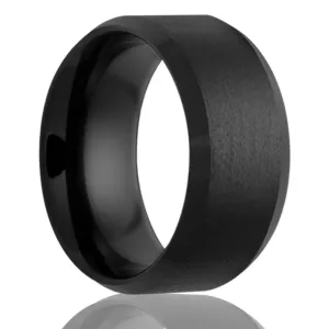 Black Ceramic Beveled Edge Men's Ring - Size 12