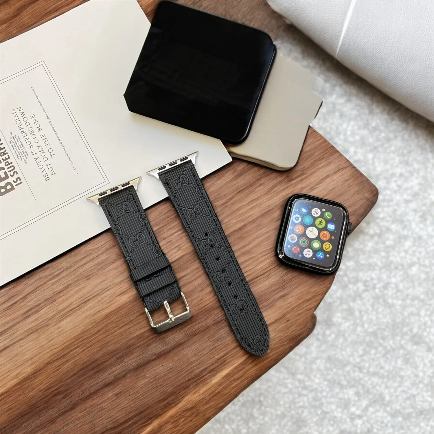 Black Imprint GG Apple Watch Band