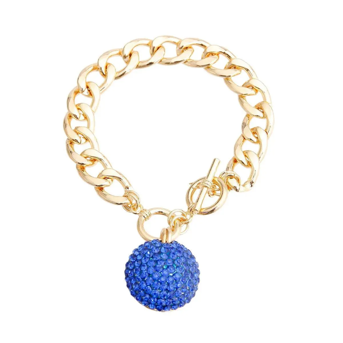 Blue Ball Charm Gold Link Chain Bracelet - Fashion Jewelry