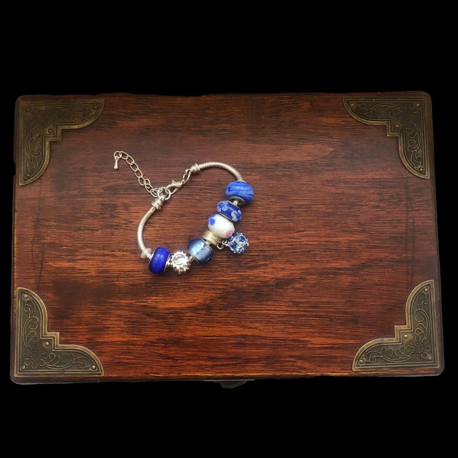 Blue Charm Bracelet With Rhinestones