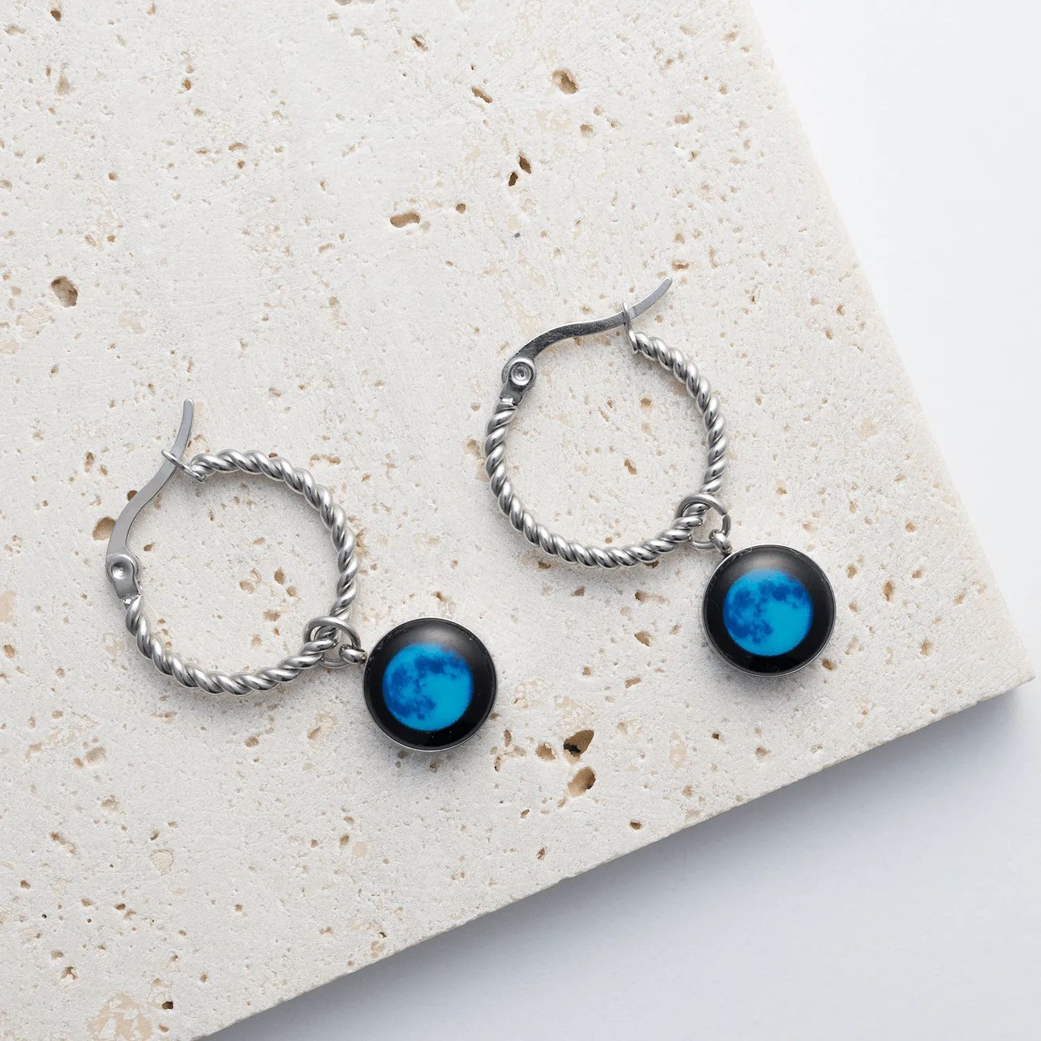 Blue Moon Carina Twist Hoops In Stainless Steel