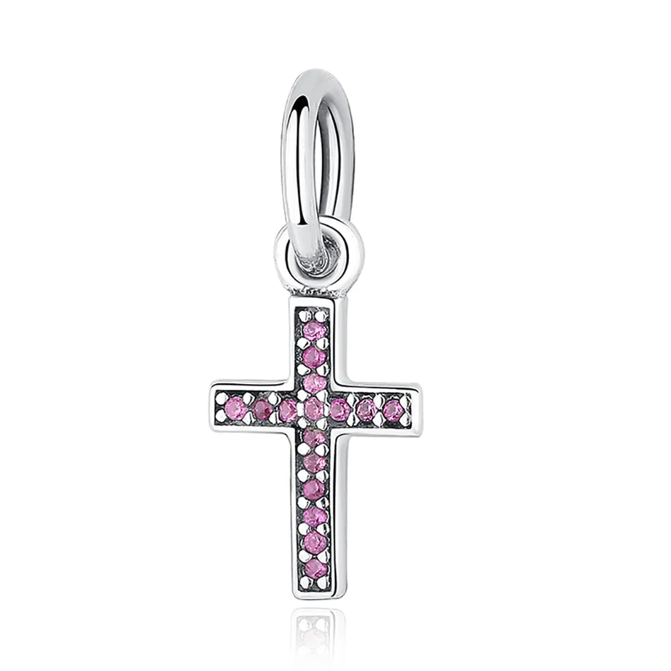 Blue Sparkling Cross Charm 925 Sterling Silver