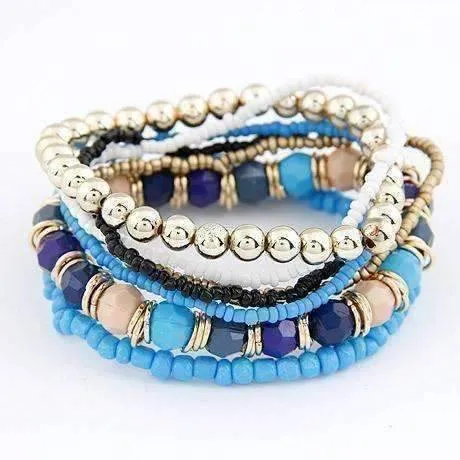 Bohemian Beads Multi Layered Stretch Bracelet for Woman or Teen Vibrant Colors Casual