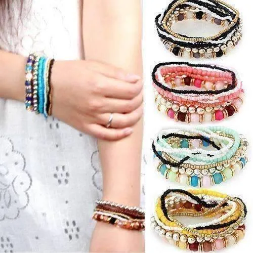 Bohemian Beads Multi Layered Stretch Bracelet for Woman or Teen Vibrant Colors Casual