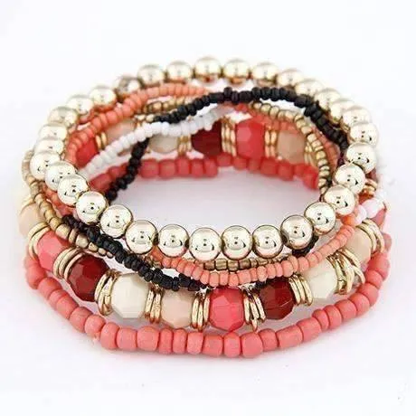 Bohemian Beads Multi Layered Stretch Bracelet for Woman or Teen Vibrant Colors Casual