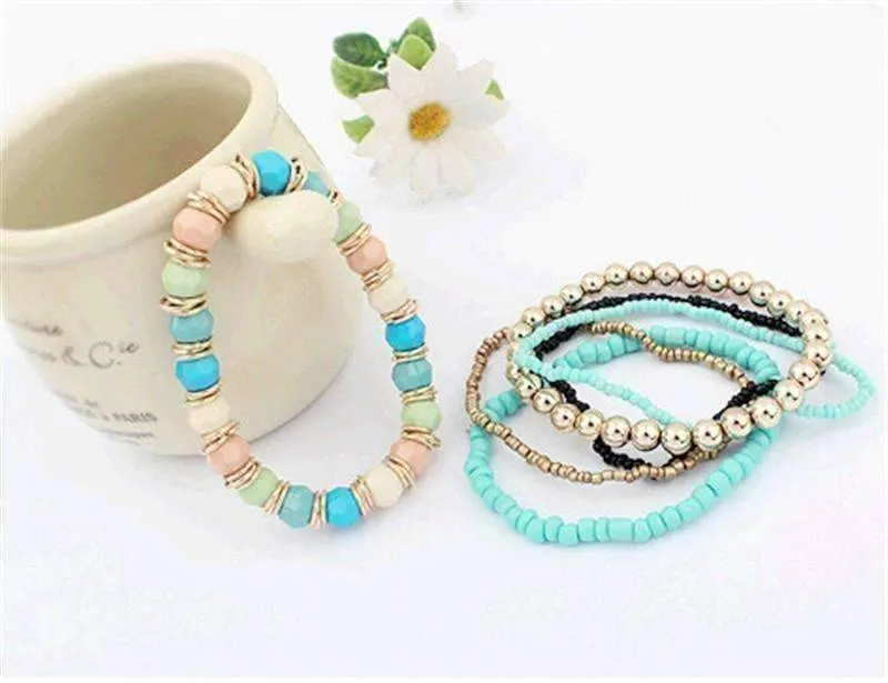 Bohemian Beads Multi Layered Stretch Bracelet for Woman or Teen Vibrant Colors Casual