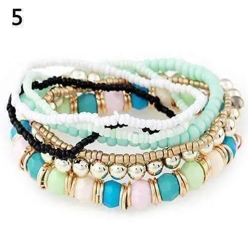 Bohemian Beads Multi Layered Stretch Bracelet for Woman or Teen Vibrant Colors Casual