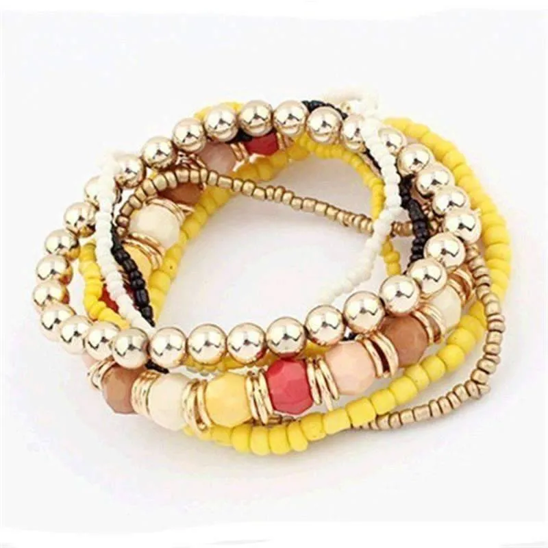 Bohemian Beads Multi Layered Stretch Bracelet for Woman or Teen Vibrant Colors Casual