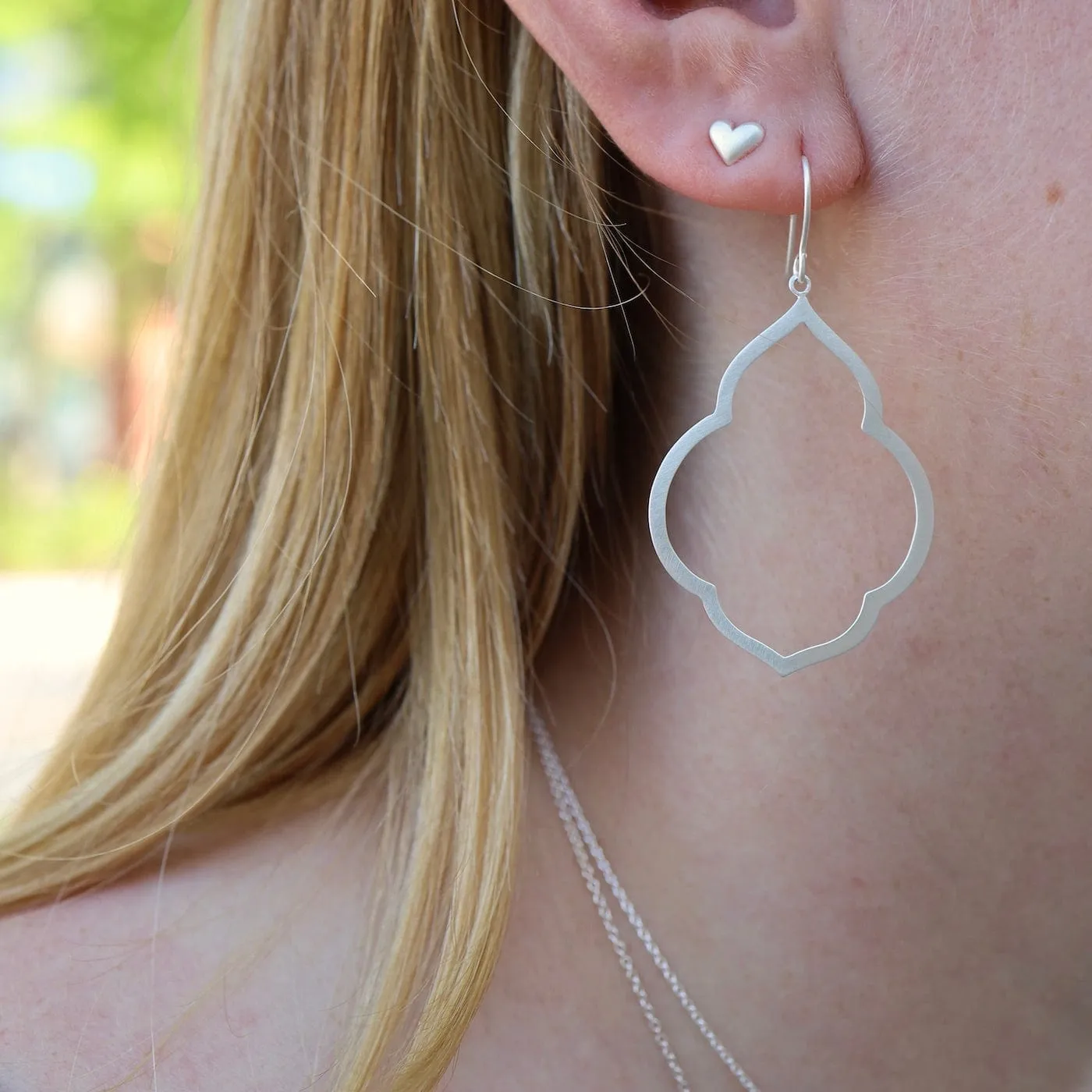 Brushed Sterling Silver Large Persian Window Earrings