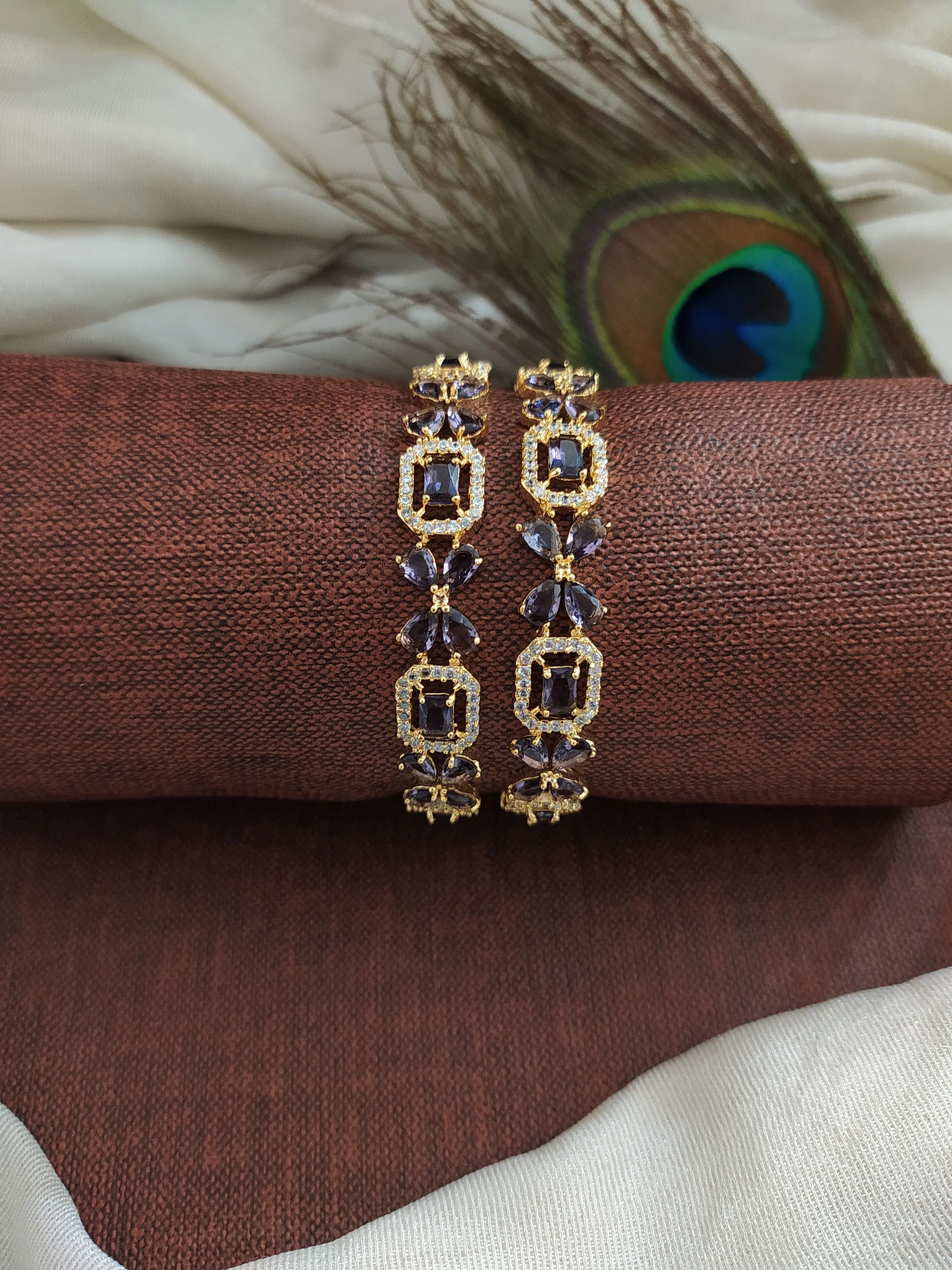 Captivating Blooms Gold Plated Floral Zircon Diamond Bangles