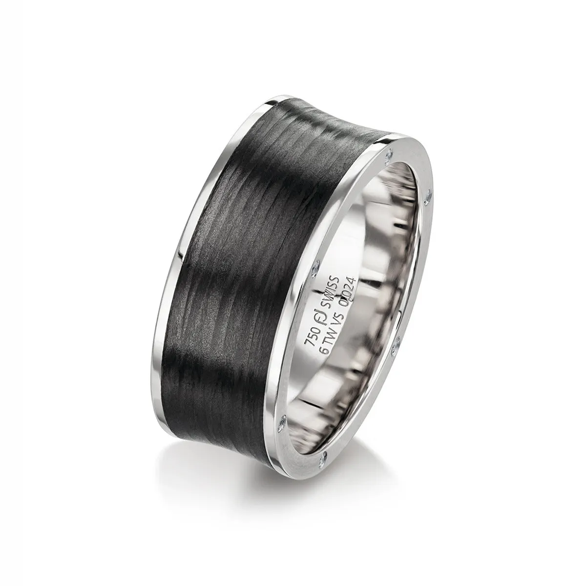 Carbon Fiber and Palladium Concave Wedding Band