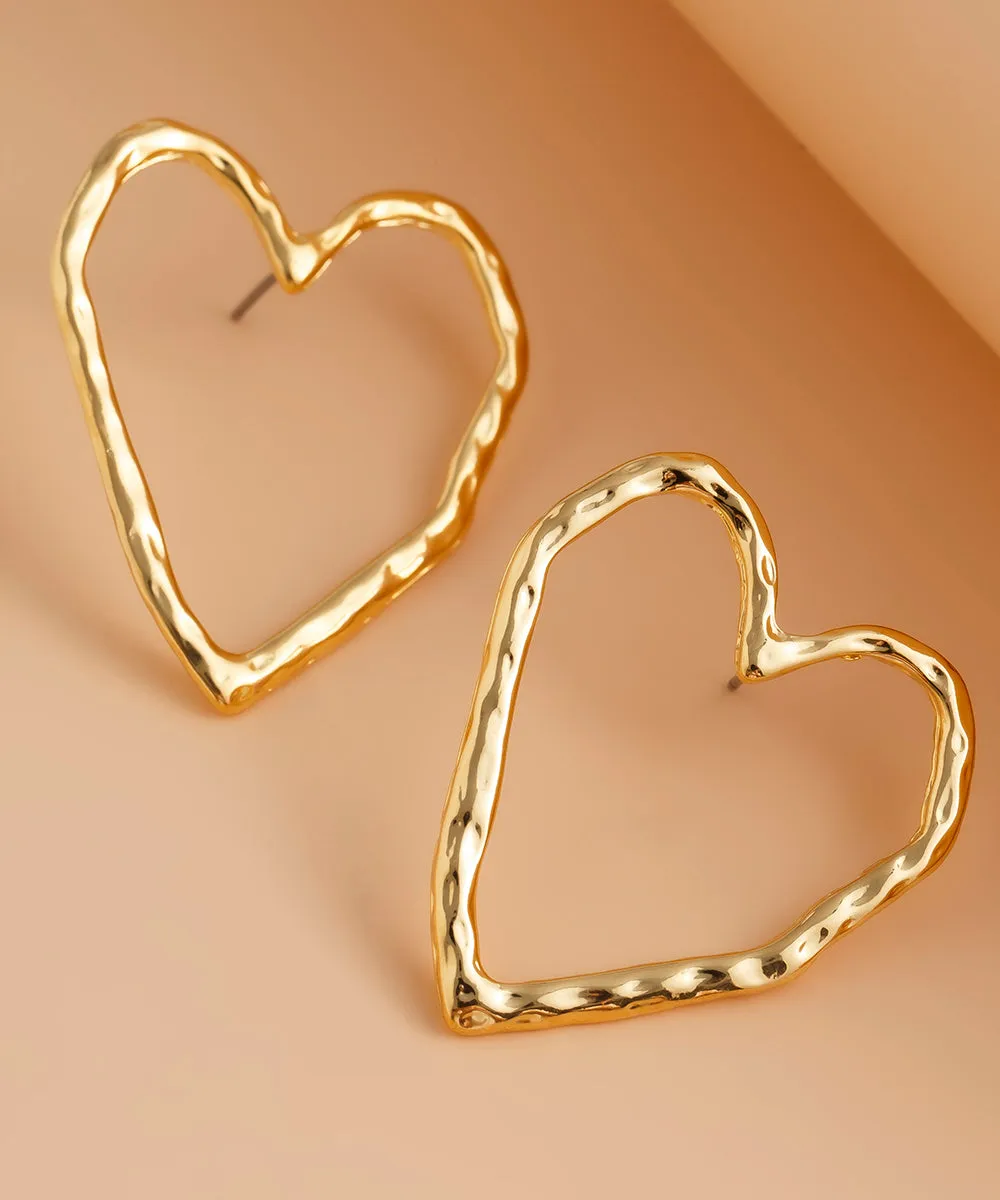 Casual Gold Metal Hollow Out Peach Heart Hoop Earrings QU020