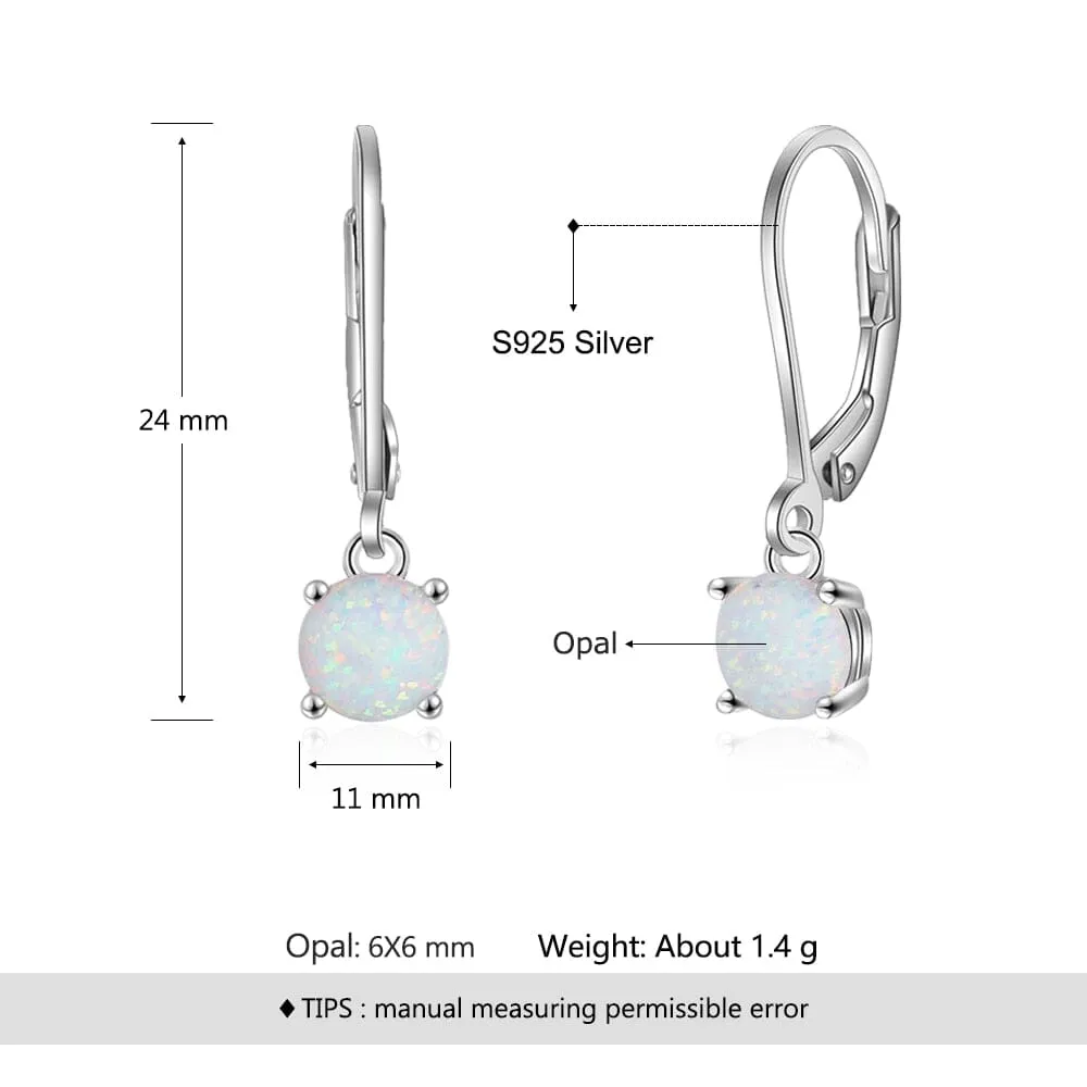 Charm Created Round White Fire Opal Earrings - 925 Sterling Silver