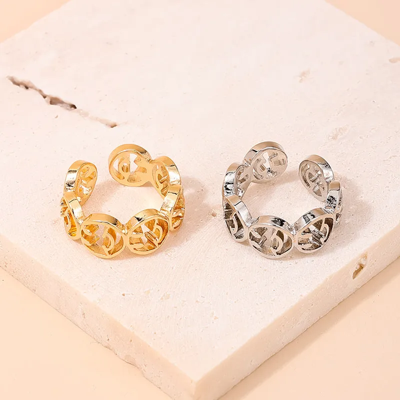 Chic Smiling Faces Ring Set - Retro European & American Style