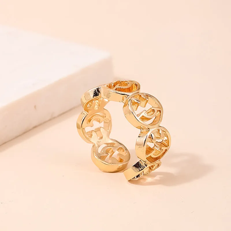 Chic Smiling Faces Ring Set - Retro European & American Style