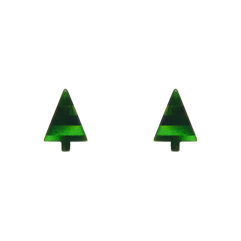 Christmas Tree Stripe Glitter Stud Earrings - Green