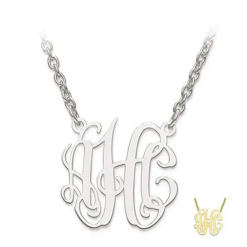 Circular Shaped Monogram Plate Pendant Necklace - Sterling Silver