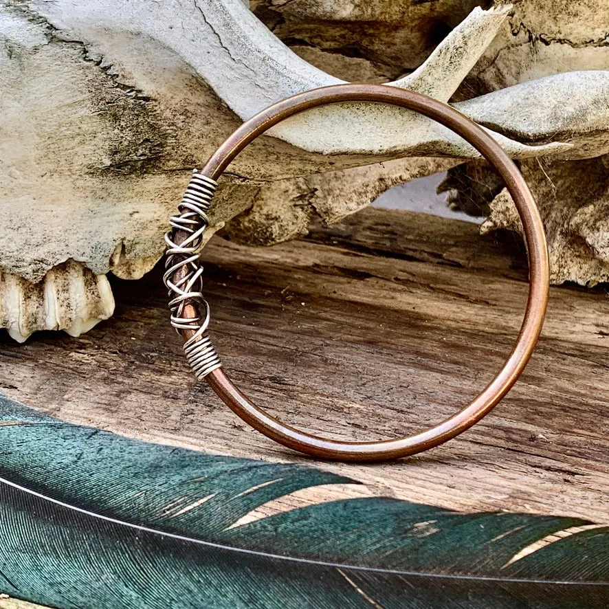 Copper and sterling silver bangle.