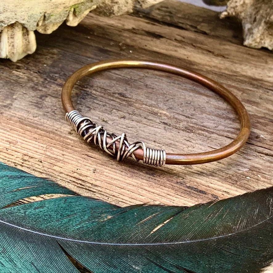 Copper and sterling silver bangle.