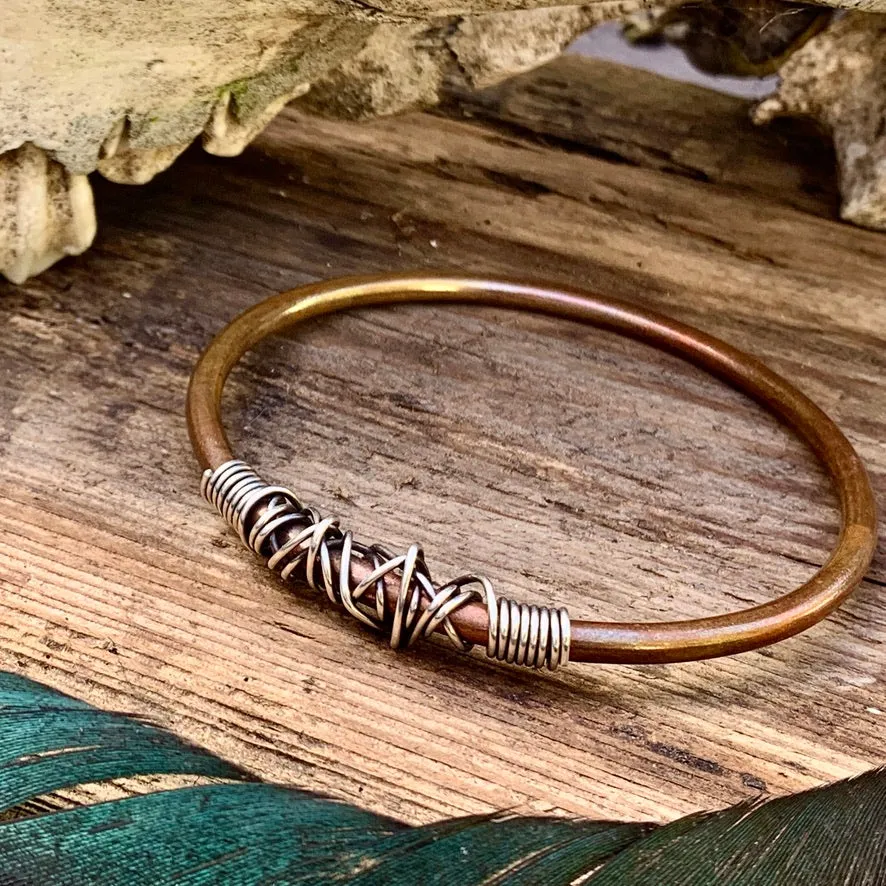 Copper and sterling silver bangle.