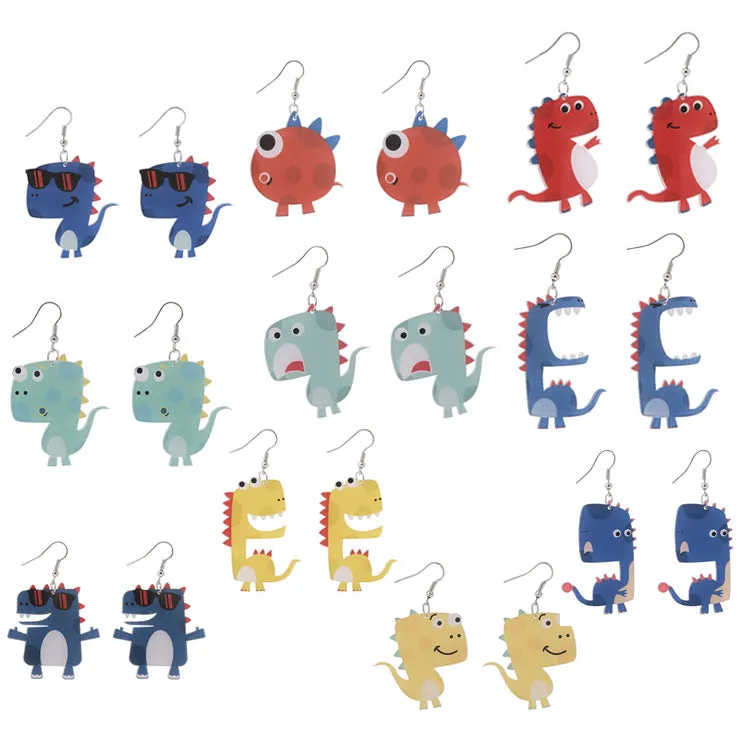 Creative Handmade Acrylic Cartoon Dinosaur Earrings