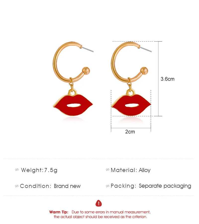 Creative Red Lips Earrings Female Fashion