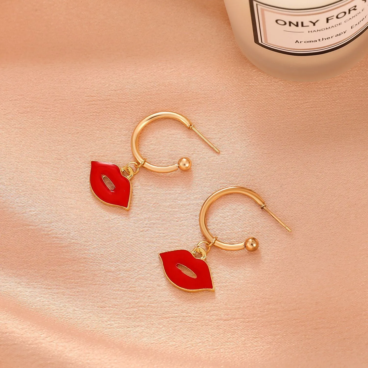 Creative Red Lips Earrings Female Fashion