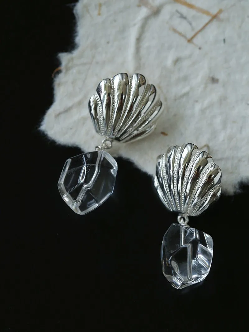 Creative Shell and White Crystal Drop Earrings