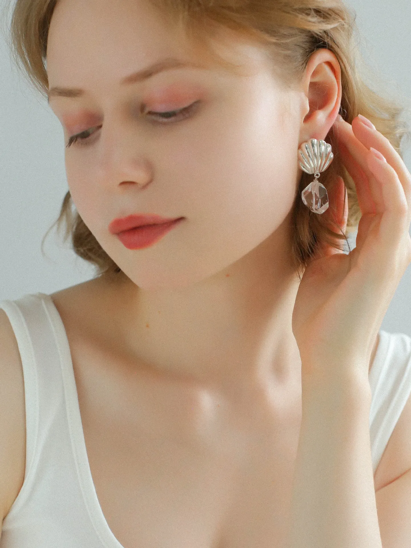 Creative Shell and White Crystal Drop Earrings