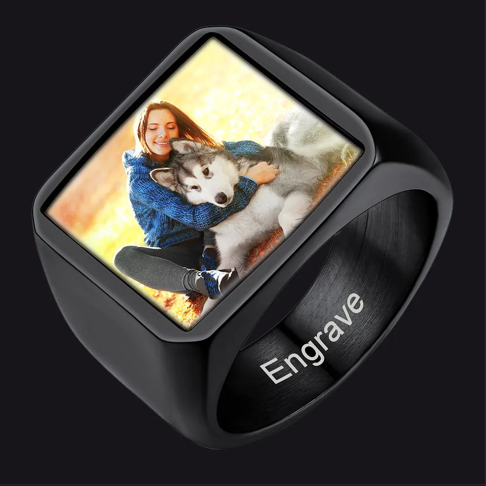 Custom Square Signet Ring With Photo for Men