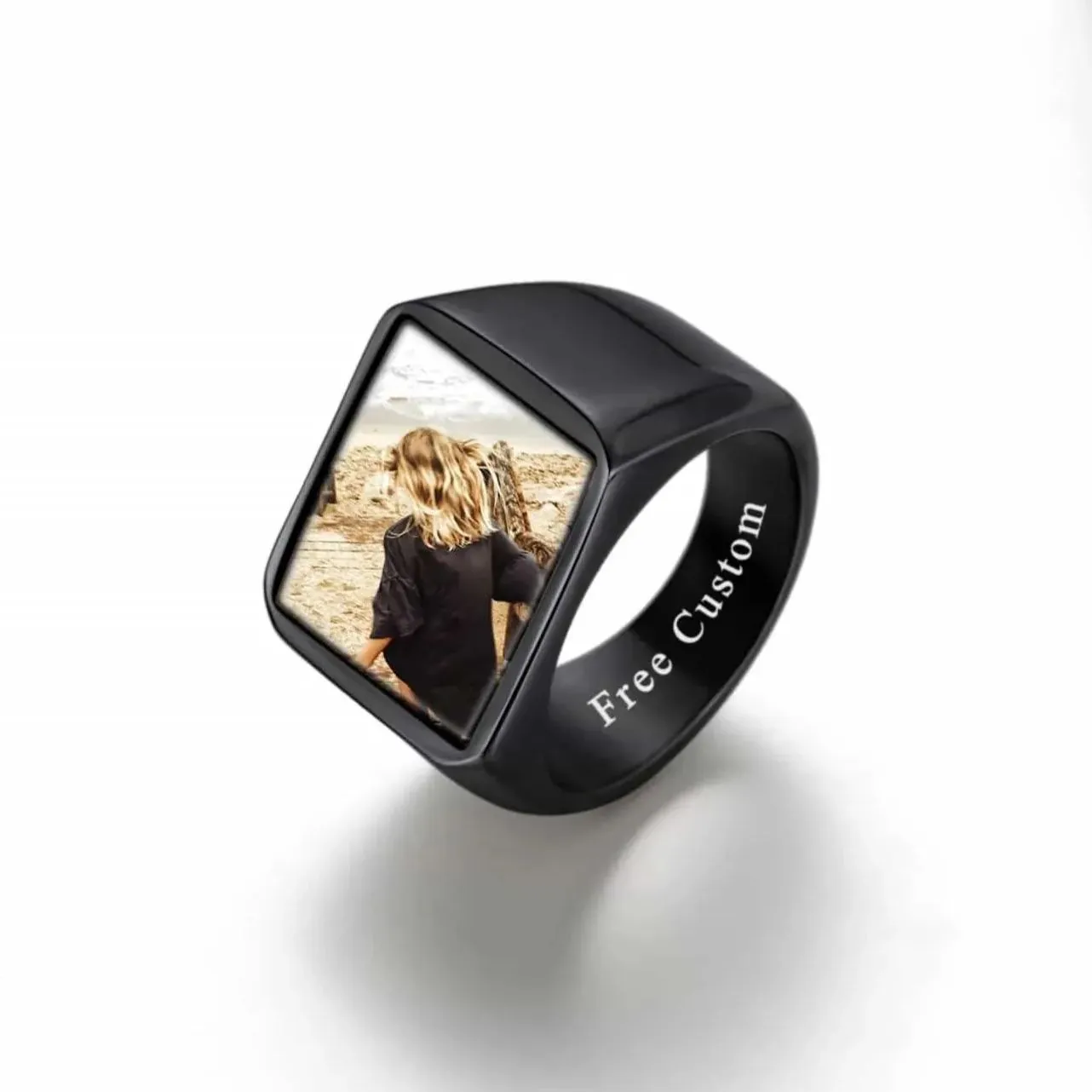 Custom Square Signet Ring With Photo for Men