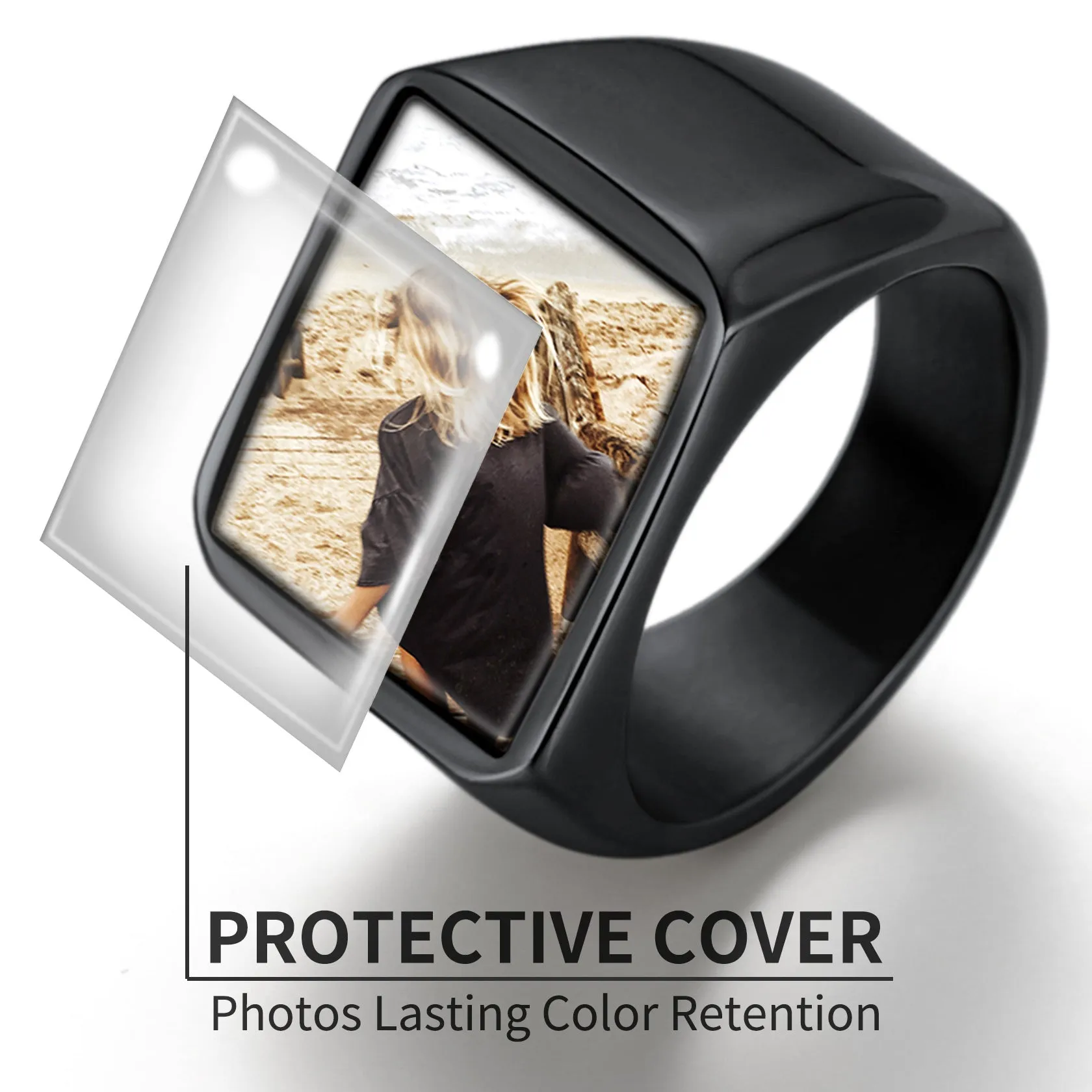 Custom Square Signet Ring With Photo for Men