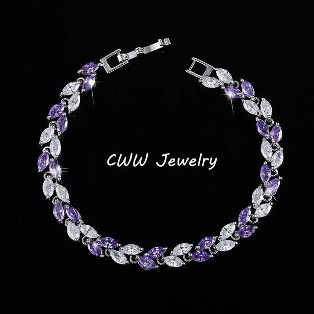 CWWZircons New Trendy 2017 Unique Zirconia Jewelry Silver Color Leaf Charm CZ Crystal Female Bracelets Bangles For Women CB060