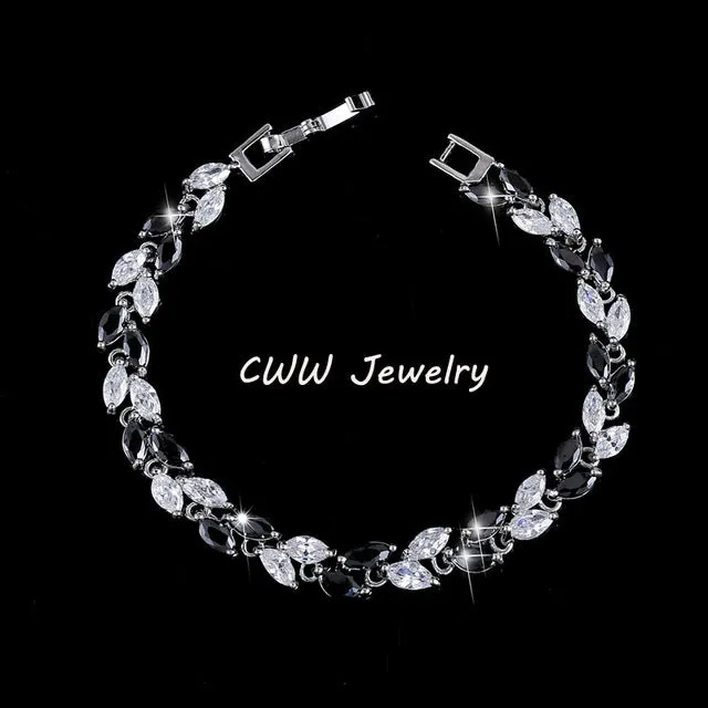 CWWZircons New Trendy 2017 Unique Zirconia Jewelry Silver Color Leaf Charm CZ Crystal Female Bracelets Bangles For Women CB060