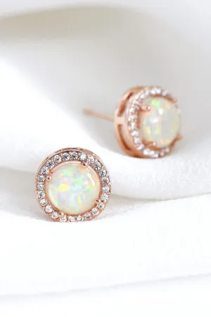 Dainty Opal Round Stud Earrings in Rose Gold