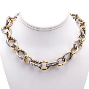 David Yurman 18k Yellow Gold Sterling Silver Oval Link Chain Necklace