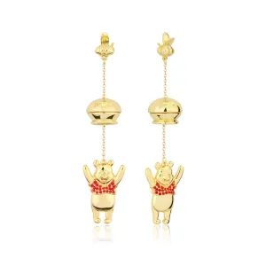 Disney Gold Plated Winnie The Pooh Hunny Pot 80mm Drop Earrings