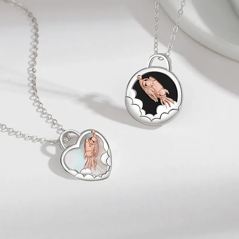 Engravable Spaceman Couple Necklaces Set for Two