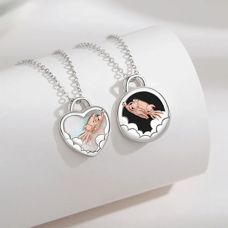 Engravable Spaceman Couple Necklaces Set for Two