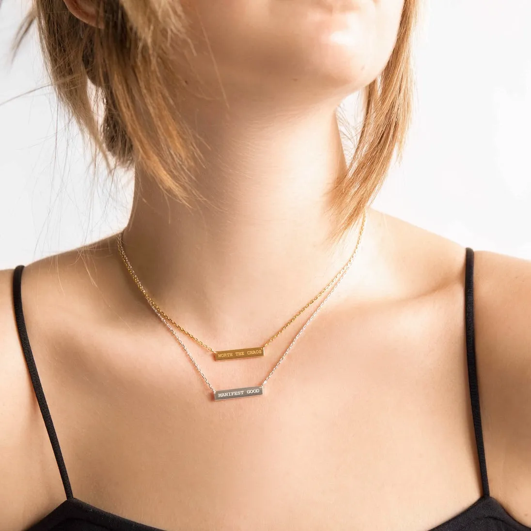 Engraved Bar Pendant: Embrace the Future - Gold