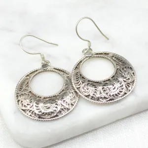 Filigree Crescent Silver Earrings